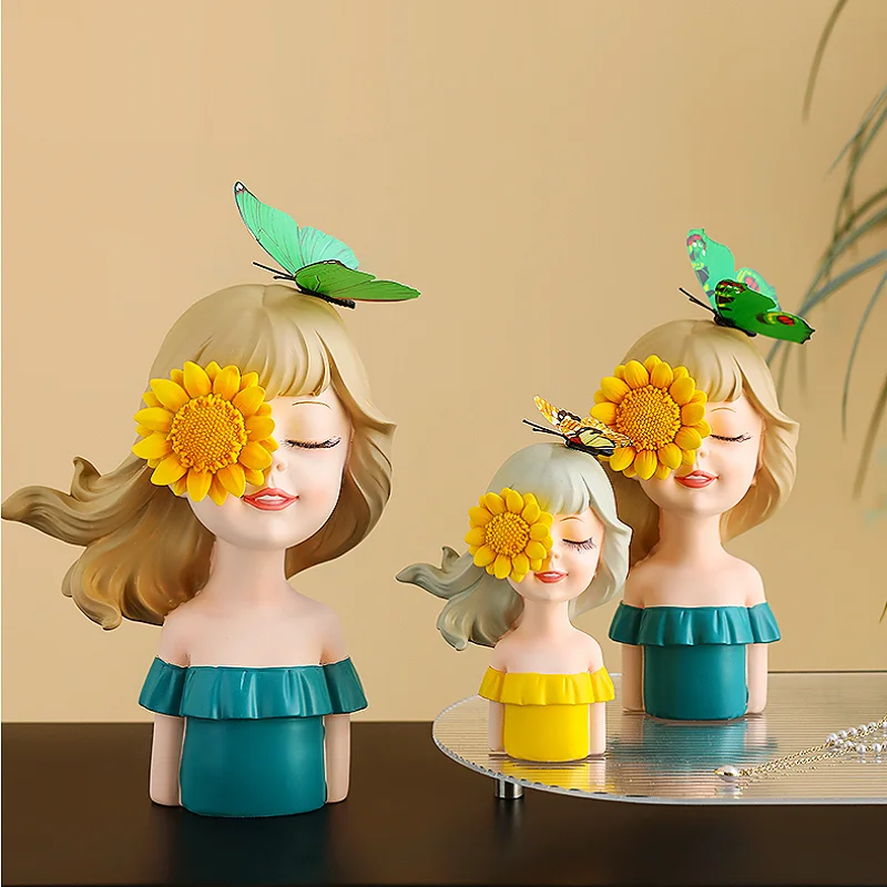 

Creative cute butterfly girl Figurine Ornaments home furnishings girl heart room Decor sunflower girl resin statue Crafts gifts