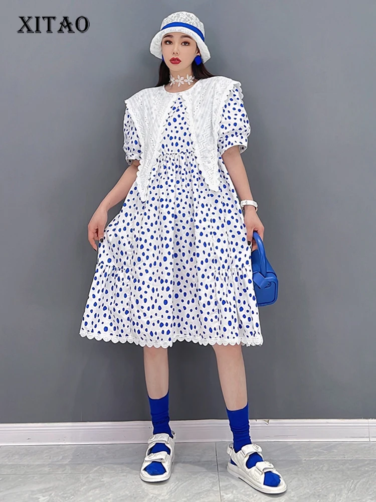 

XITAO Повседневное платье с принтом для женщин, Корея, лето 2022, Новое поступление, индивидуальное модное Свободное платье с круглым вырезом и к...