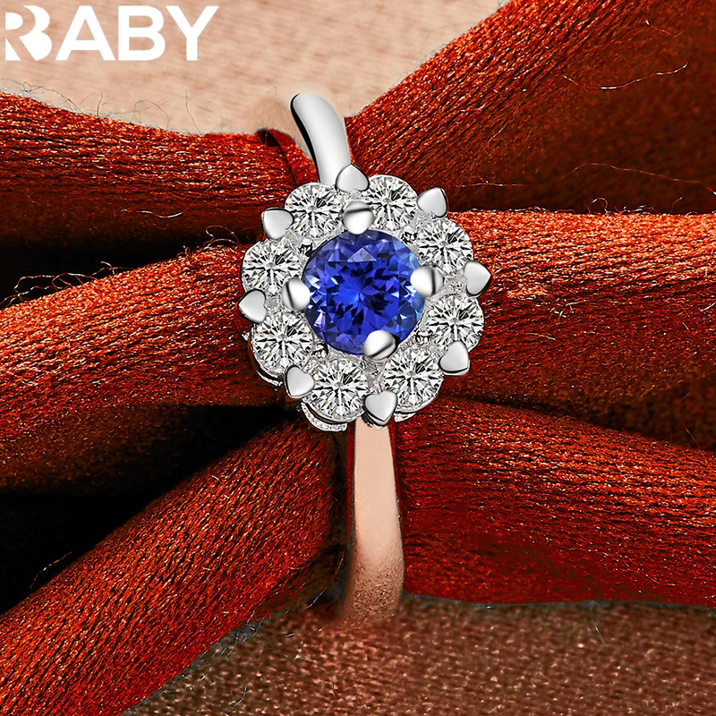 URBABY стерлингового серебра 925 пробы синий AAA циркон с сапфиром кольца для женщин