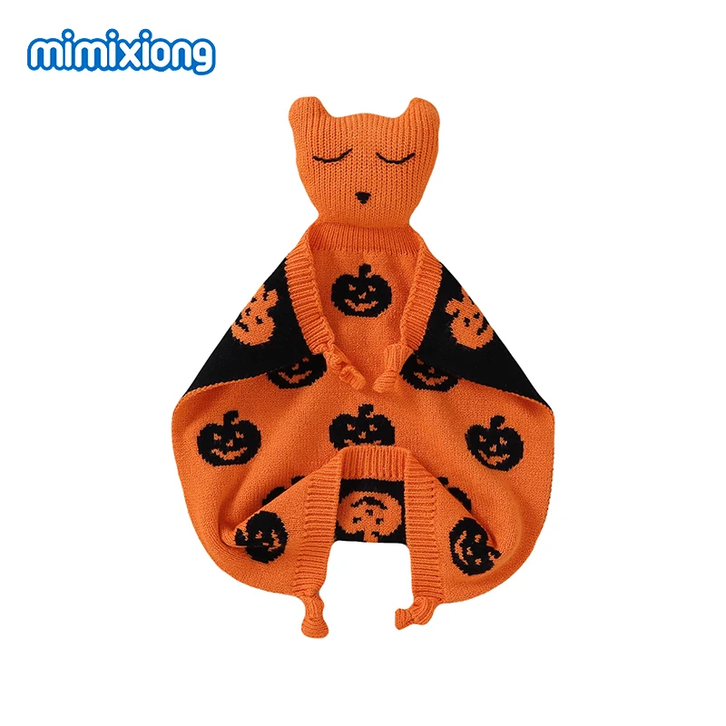 

Детские одеяла безопасности, вязаная тыква на Хэллоуин, для новорожденных, для мальчиков и девочек, мягкий нагрудник, мягкие Подарки для душа
