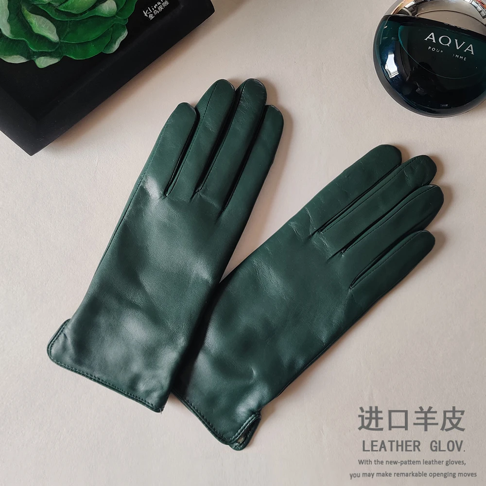 Suede leather gloves women winter plus cashmere warm thin silk driving touch screen riding repair hand