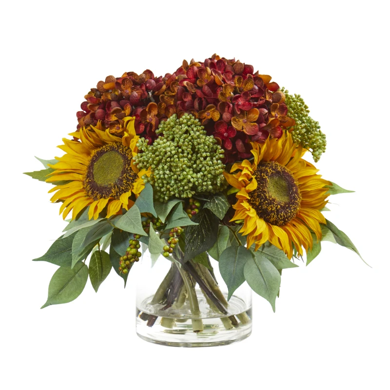 

11in. Sunflower and Hydrangea Artificial Arrangement