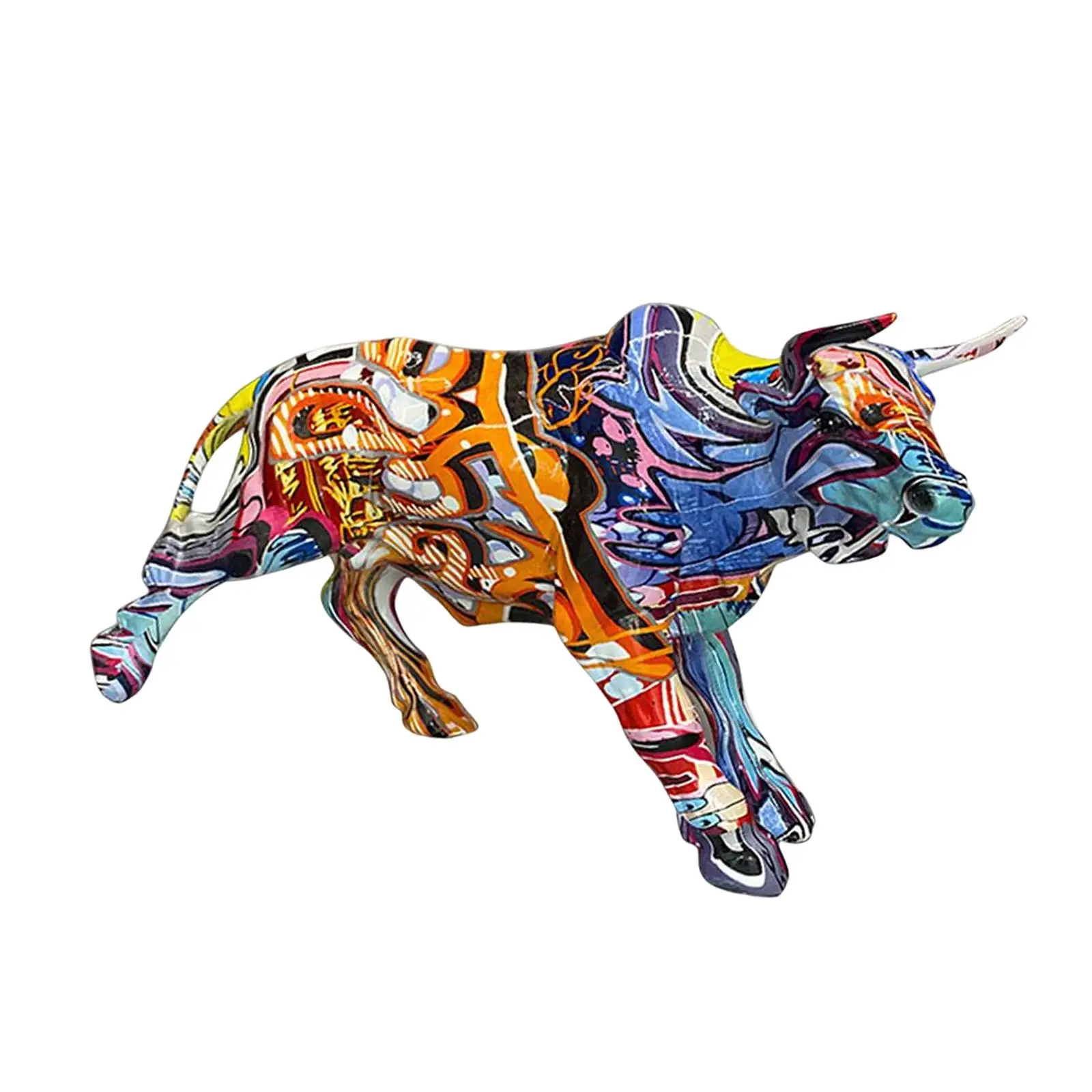 

Modern Graffiti Bull Statue Resin Figurine Artwork Animal Sculpture for Tabletop Bookshelf Office Home Decor Accents Gift