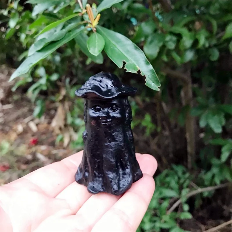 

Natural Black Obsidian Cartoon Mushroom Girl Figurine Gemstone Crystal Carved Animals Statue for Home Decor 1pcs