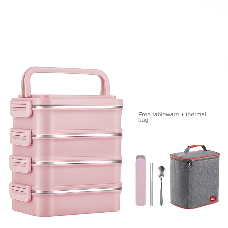 Multi-layer large-capacity insulated lunch box student compartment stainless steel lunch box office worker portable rectangular