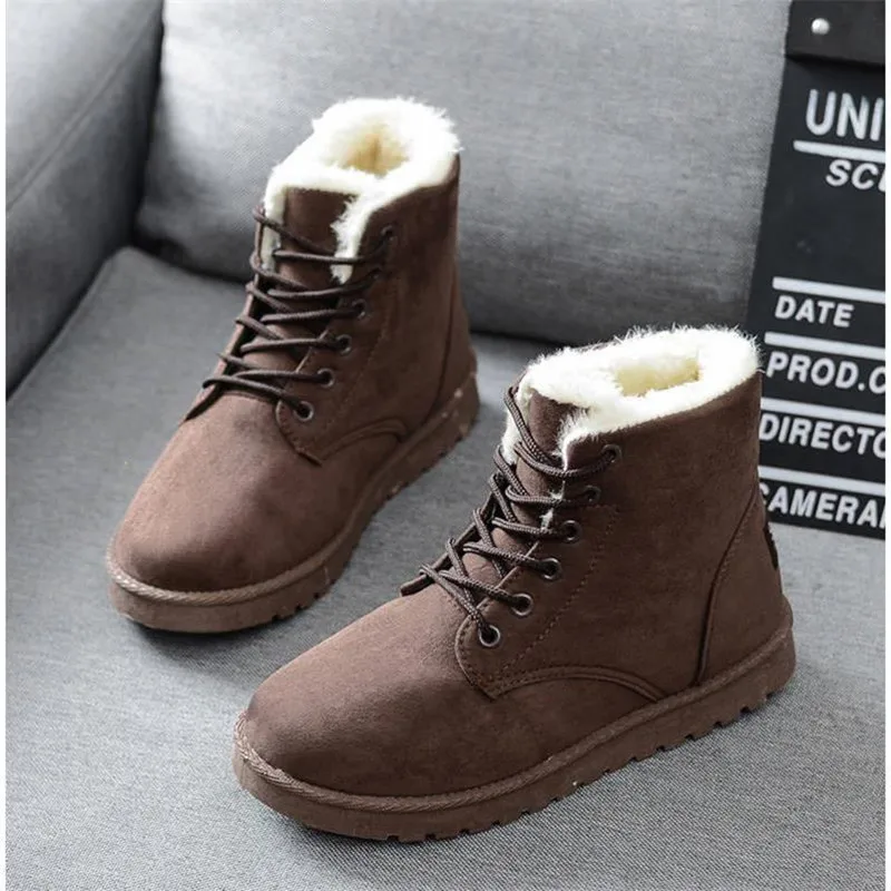 

Winter Women Snow Boots Warm Flat Plus Size Platform Lace Up Ladies Fashion Women's Shoes Flock Fur Suede Ankle Boots 2022 New