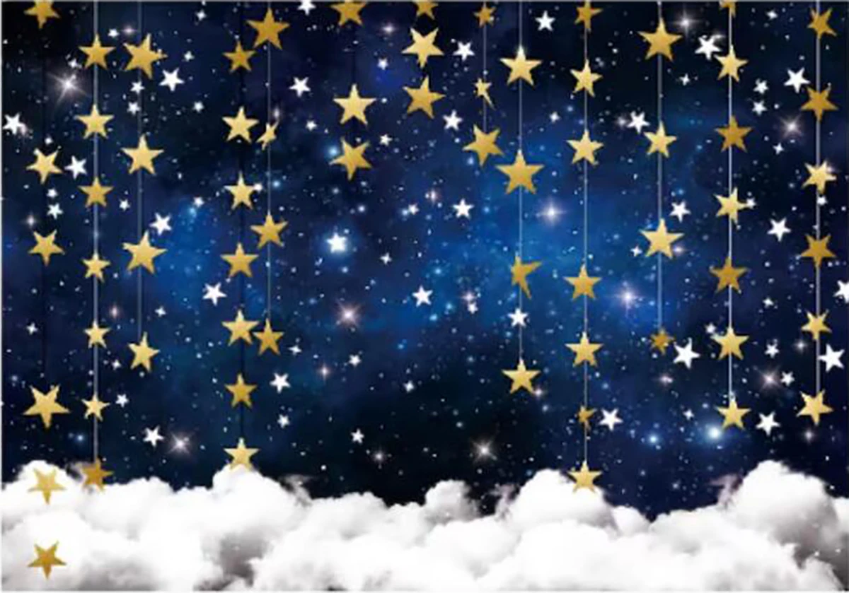 

Золотые звезды облако темно-синее небо мерцание маленькая звезда День рождения детский душ Декорации фотостудия фон