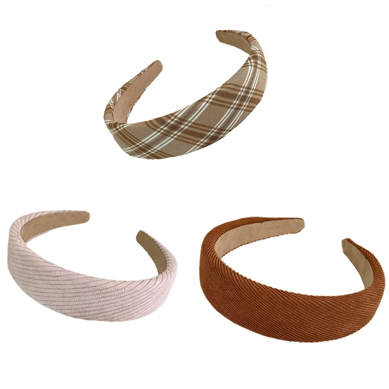 

Retro Corduroy Hair Hoop Wide Hairband Sweet Plaid Headbands Party Headwear Y1QD
