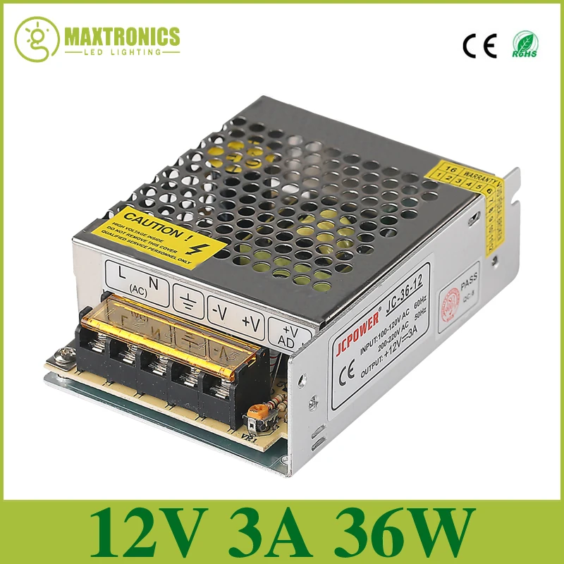 

Best 12V 3A 36W Switching Power Supply Driver Lighting Transforme for LED Strip AC 110-240V Input to DC 12V Free Shipping