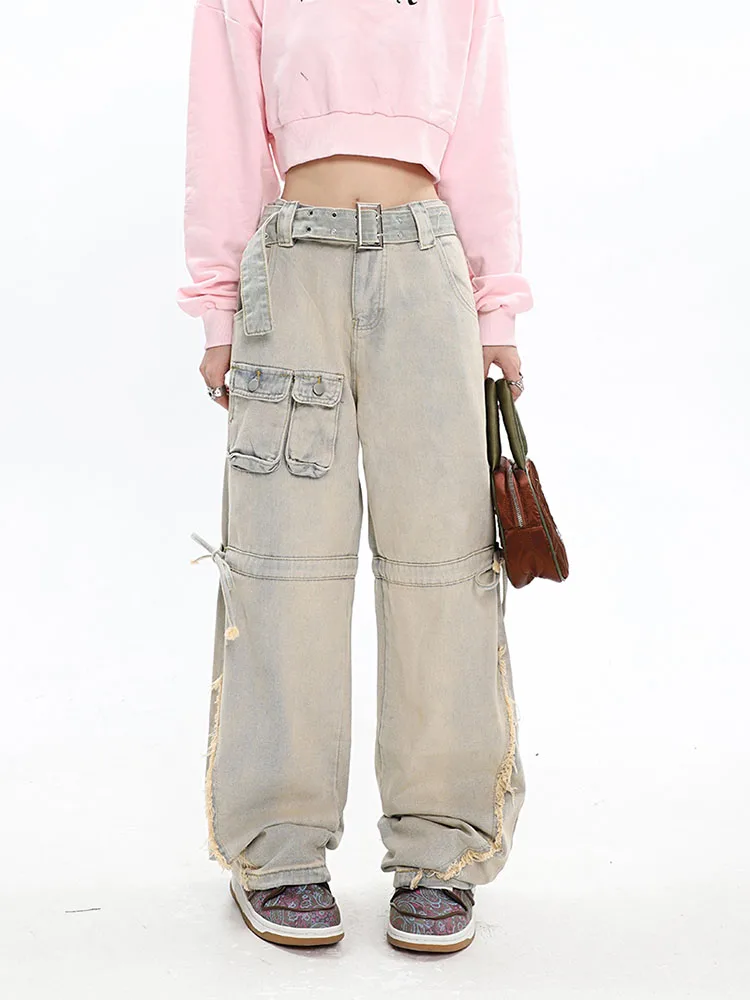 

Women Jeans Wide Leg Denim Cargo Jean Pants Loose Straight Baggy Hip Hop Streetwear Skateboard Neutral Denim Trousers 2022 New