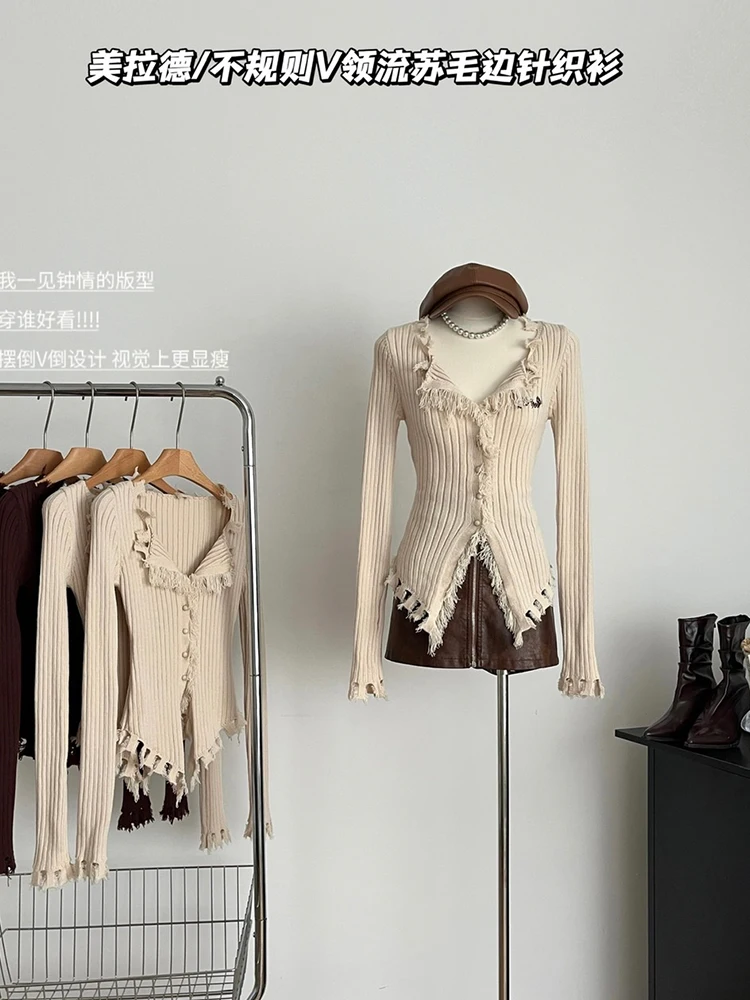 Женский винтажный кардиган Gyaru Baddie в американском стиле Осенний облегающий