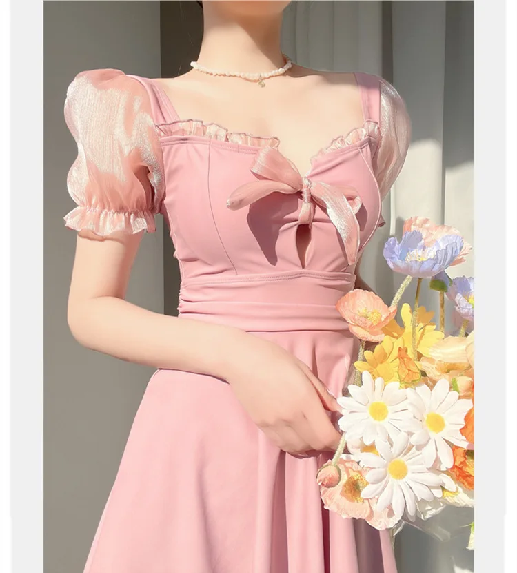 Korean Version Backless INS Wind One-Piece Swimsuit Thin Section Small Fresh Sexy Girls Spa Bow Swimsuit