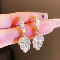 2022 new trend exquisite zircon leaves earrings for women temperament elegant fashion charm lady earring wedding jewelry present