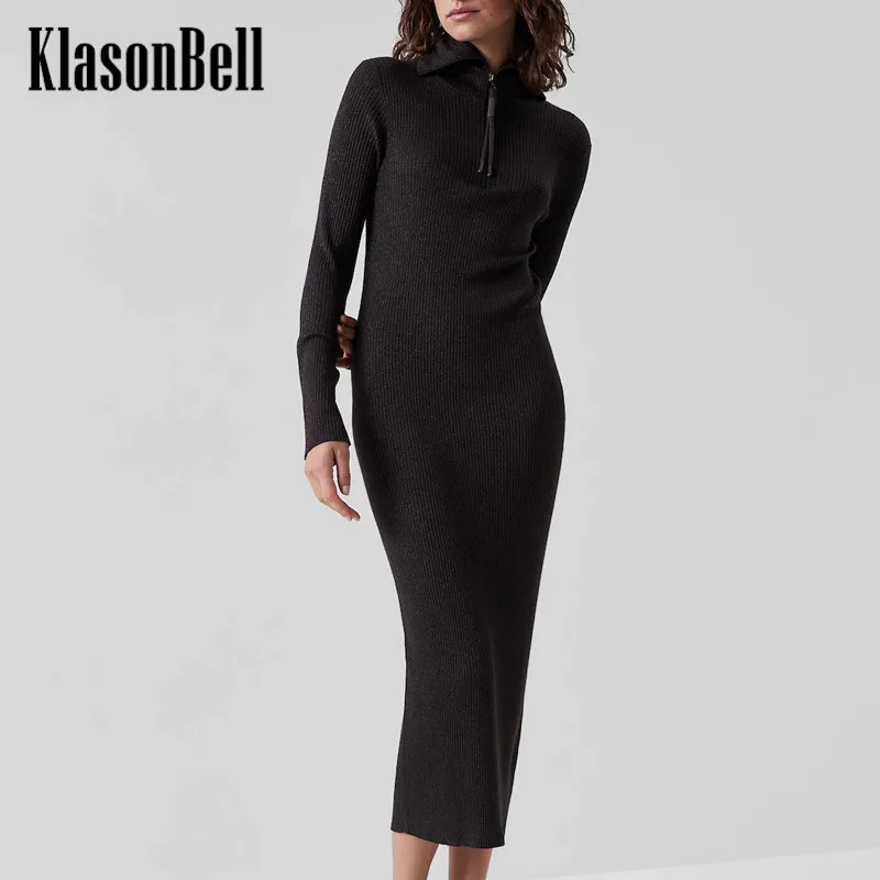 

10,16 KlasonBell-женское элегантное приталенное шерстяное платье с длинным рукавом и отложным воротником