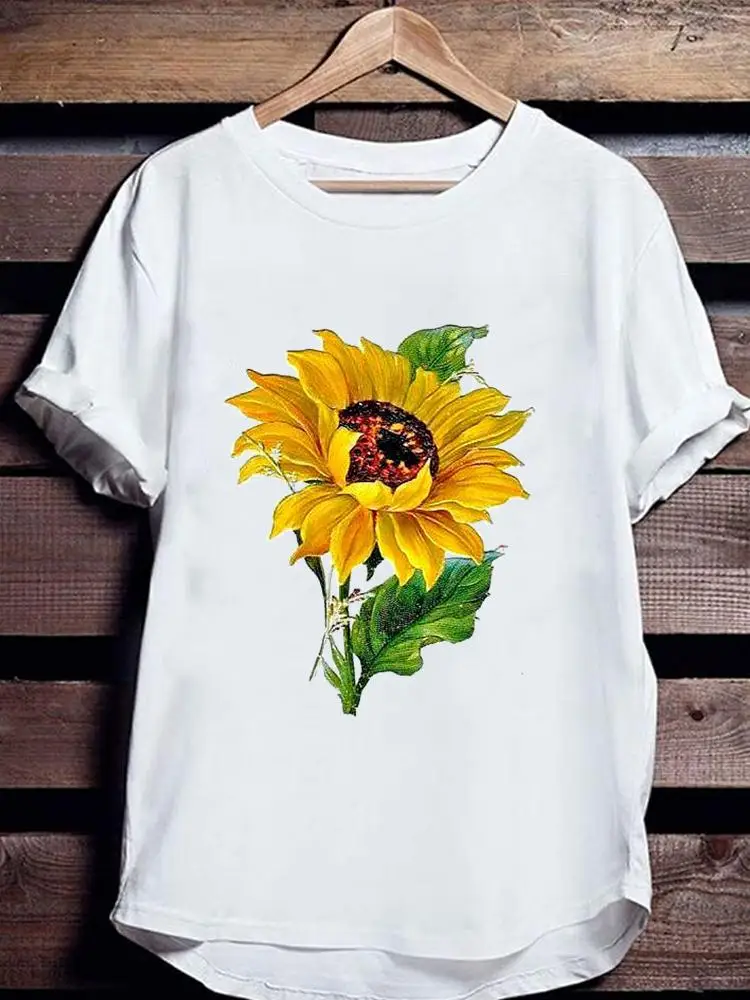 

Short Sleeve Sunflower 90s Style Trend Women Print Fashion Casual Summer T Clothing T-shirts Clothes Ladies Female Graphic Tee