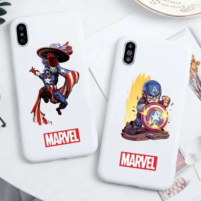 

Marvel Cartoon Captain America Phone Case For iphone 13 12 11 Pro Max Mini XS 8 7 6 6S Plus X SE 2020 XR white Silicone cover