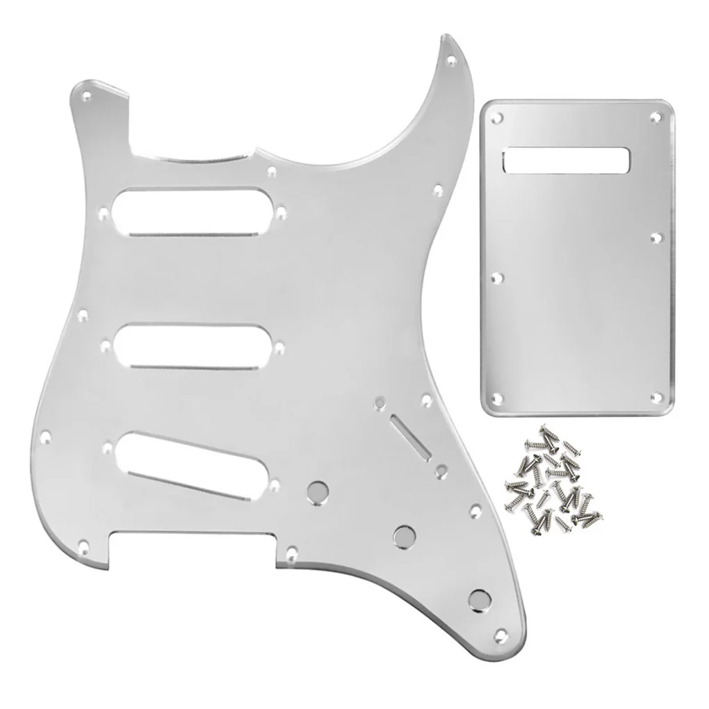 

FLEOR Set of 1Ply Mirror 11 Holes Guitar Pickguard SSS Back Plate+ Screws for FD ST Guitar Parts