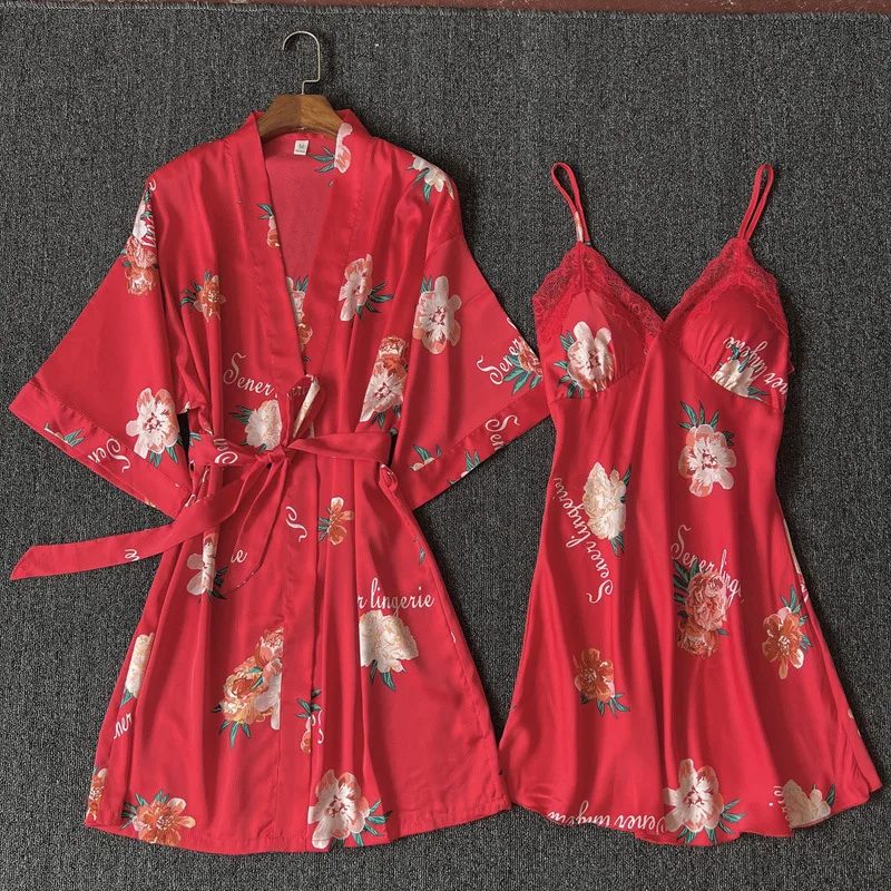 Женское цветочное кимоно с принтом халат комплекты свадебное нижнее белье для