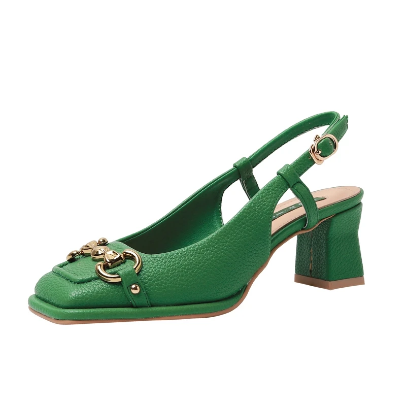 

Summer 2023 New Versatile Bag-toe Block Heel Sandals Women's Backspace Buckle Square Head-on Women's High Heels