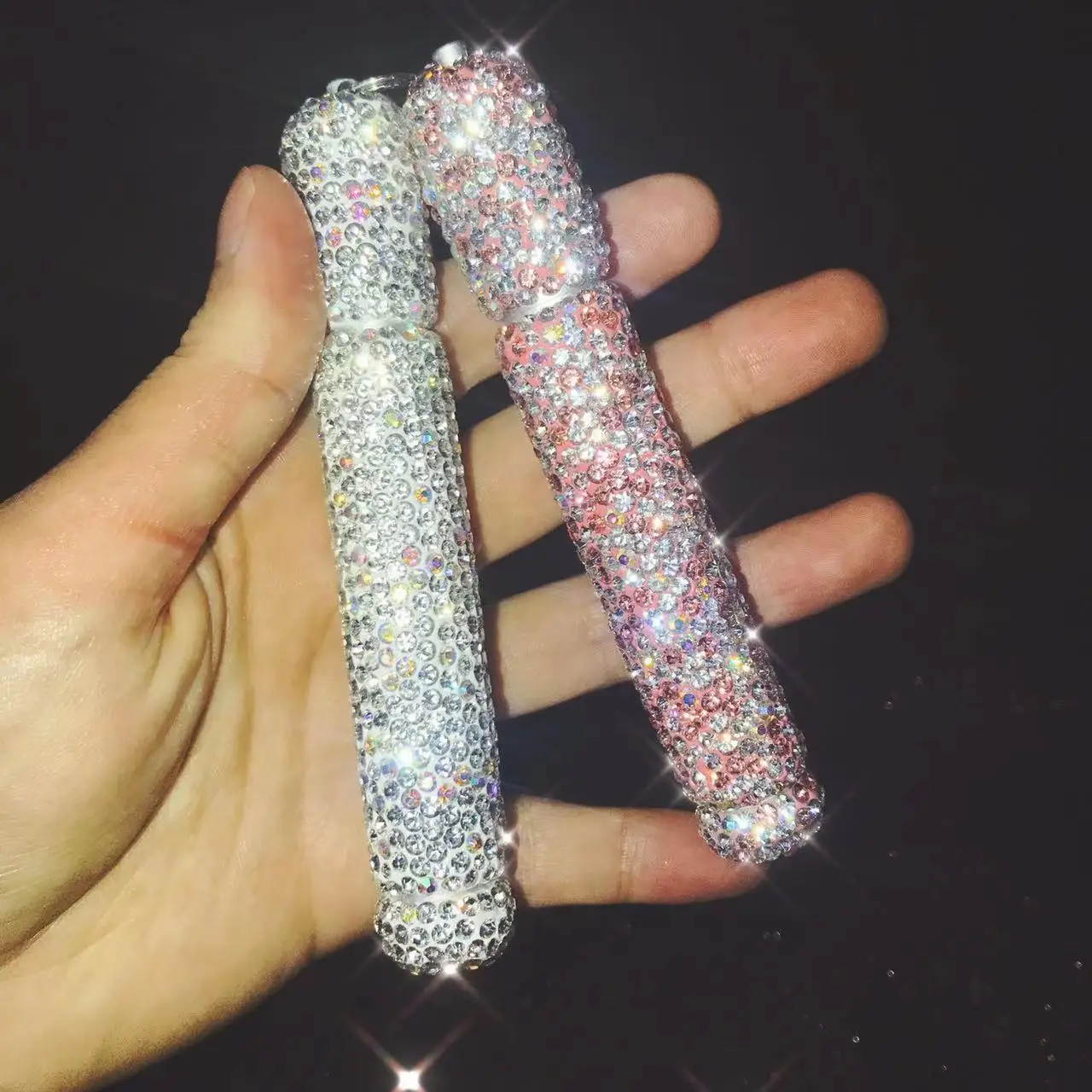 

Sparkling 304 Stainless Steel Straws Retractable Keychian Reusable Straw with Rhinestone Jar Travelling Long Straws Dropshipping