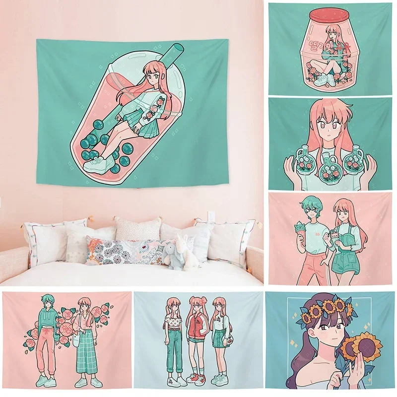 Гобелен настенный подвесной табус девушка ткань живопись фон декор комнаты