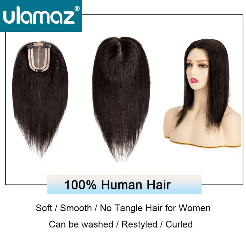 Фото Накладка для волос Mono Hair Topper из натуральных человеческих волос, 3 заколки, прямые, дышащие, для женщин №4