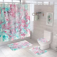 Marbling Pink Shower Curtain Sets With Rugs Geometric Fabric Shower Curtain Liner Polyester Toilet Rug Carpet Bathroom Decor