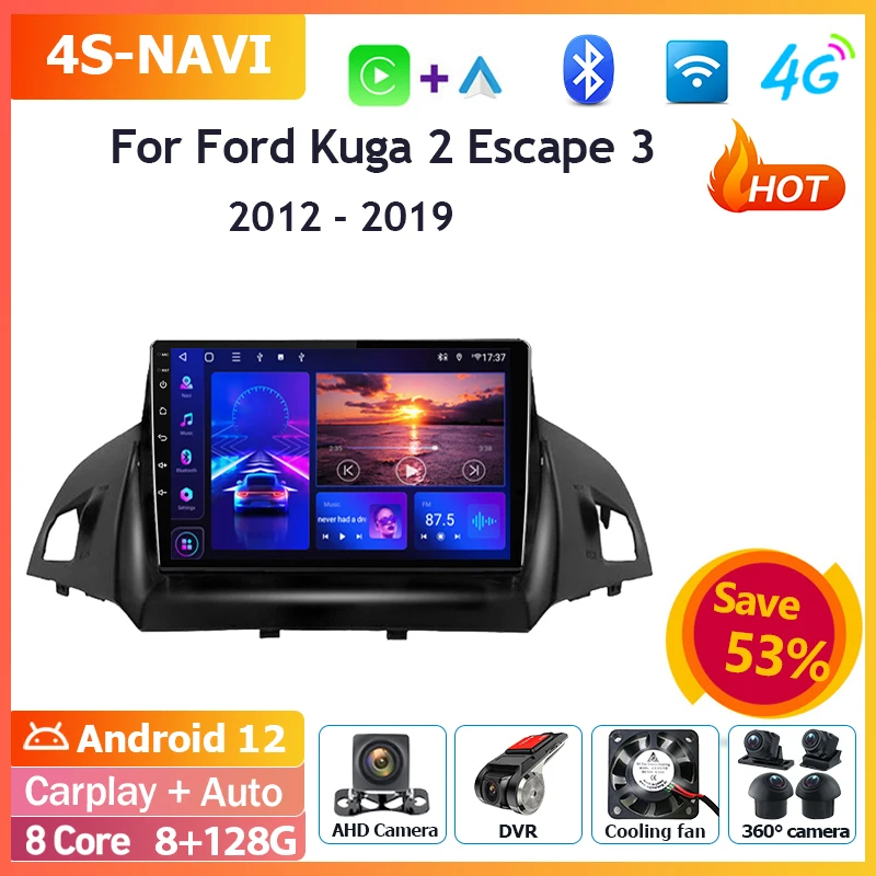 

Автомагнитола на Android, мультимедийный плеер для Ford Kuga 2 Escape 3 2012-2019, навигация GPS, головное устройство Carplay, Bluetooth, Wi-Fi, 4G