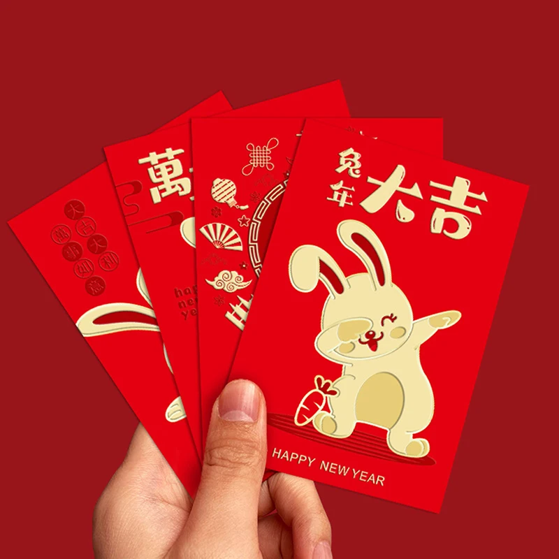 

2023 красный конверт с китайским кроликом на год, мультяшный подарок для детей, Упаковочная Сумка для денег на свадьбу, день рождения, упаковка для денег