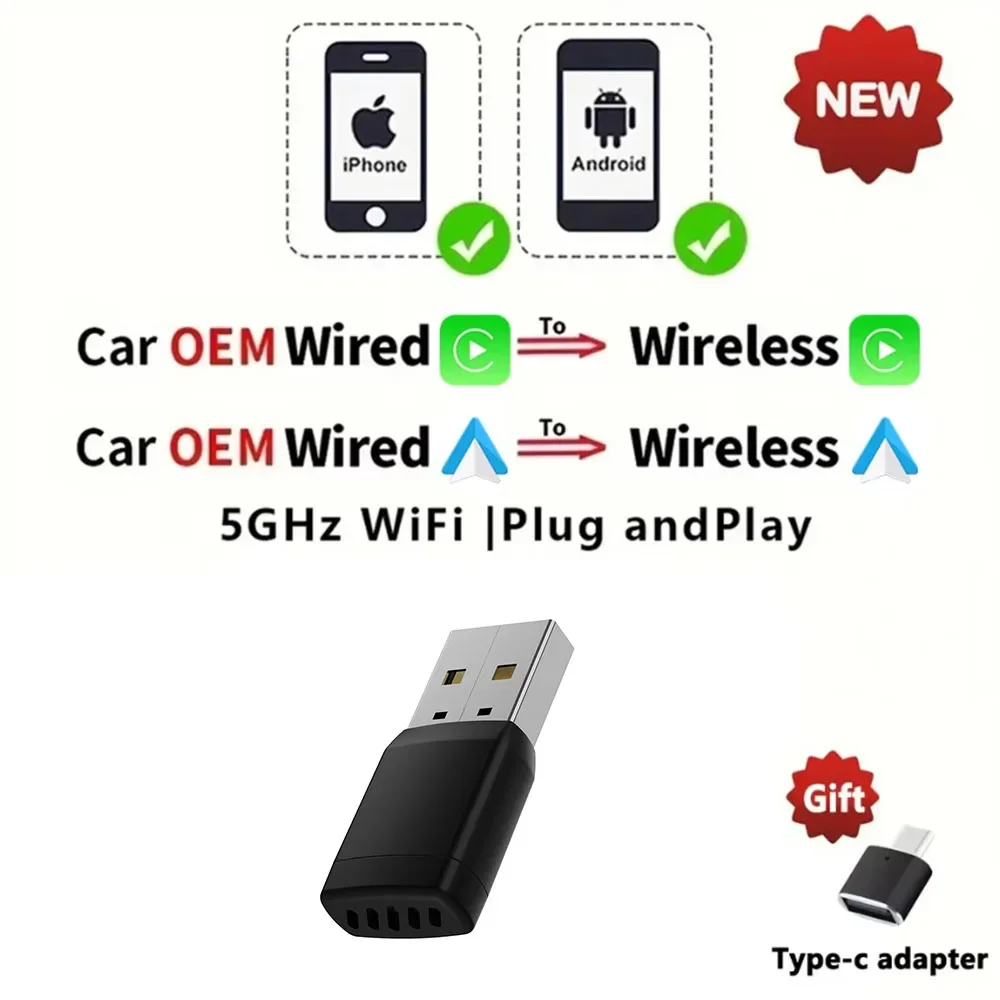 

Беспроводной Адаптер CarPlay 2-в-1 И Android Auto Smart Dongle 2025 С 5G Wi-Fi Для iPhone И Android-смартфонов
