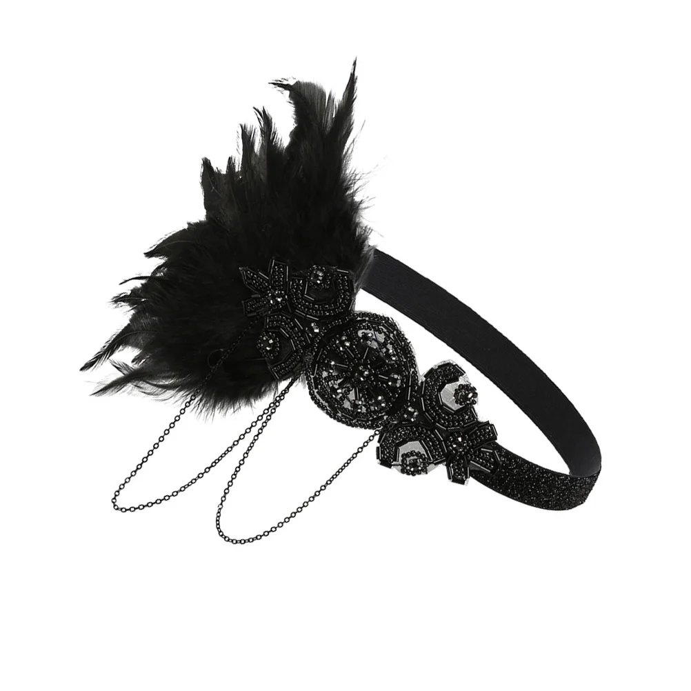 

Headband 1920S Headpiece Flapper Great Rhinestone Women Accessories Gatsby Roaring 20S Band Hair Pearl Black Crystal