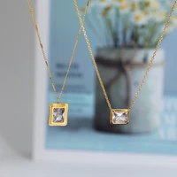amaiyllis 18k gold light luxury square rock sugar zircon square diamond necklace pendant minimalist clavicle chain necklace