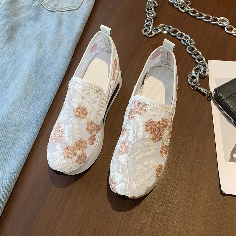 Женские сетчатые кроссовки на танкетке Повседневные Удобные туфли платформе с