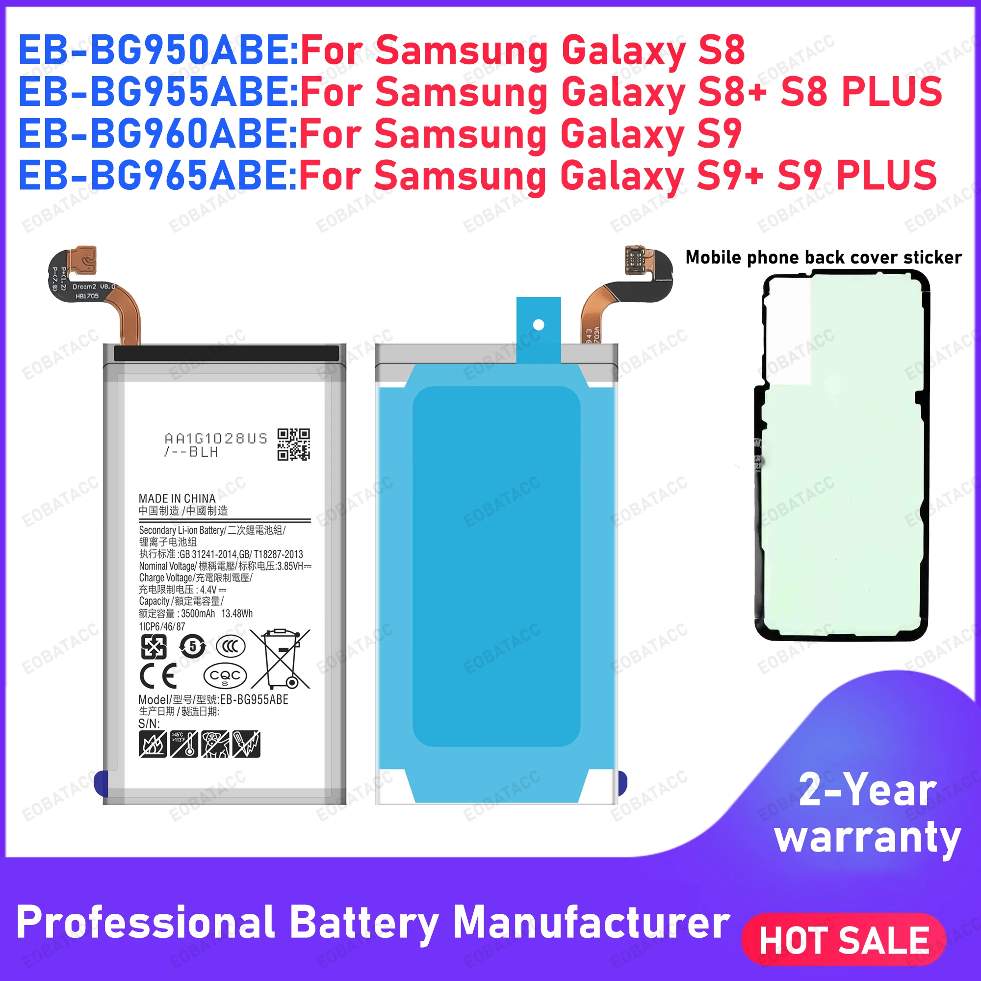 Фото Сменный аккумулятор для Samsung Galaxy S8 S9 PLUS S8+ S9+ EB-BG950ABE EB-BG955ABE EB-BG960ABE EB-BG965ABE с инструментами для ремонта №1