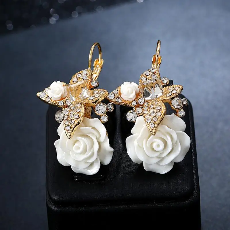 

Свадебные романтические ювелирные изделия, женские серьги-подвески в этническом стиле с кристаллами, бабочками, полимерными цветами розы, для девочек, бохо