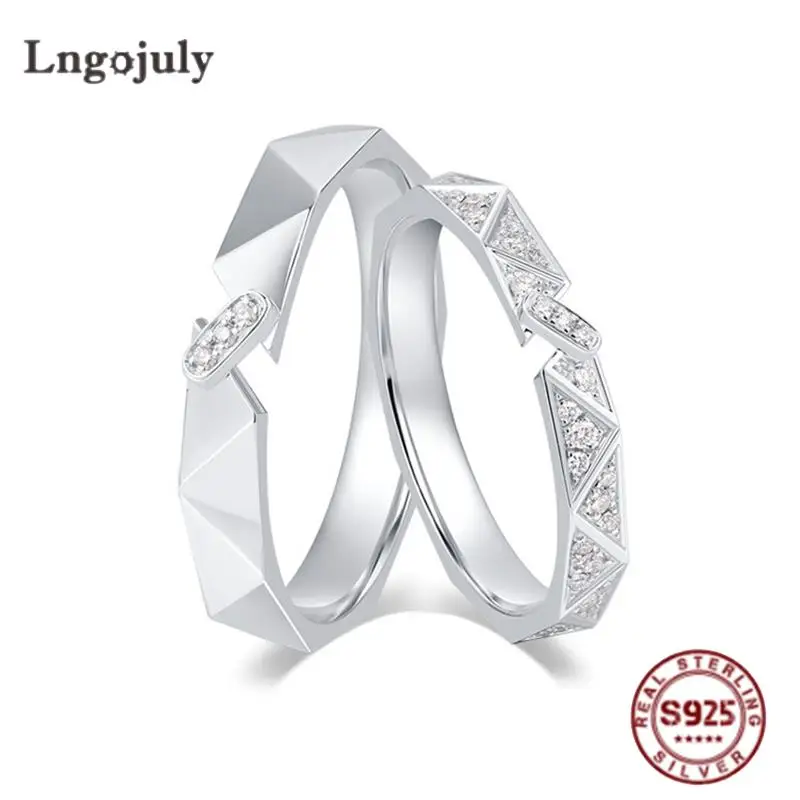 

Genuine 925 Sterling Silver Ring Geometric Couple Rings For Women/Men Lovers Anniversary Wedding Silver 925 Jewelry Accessories