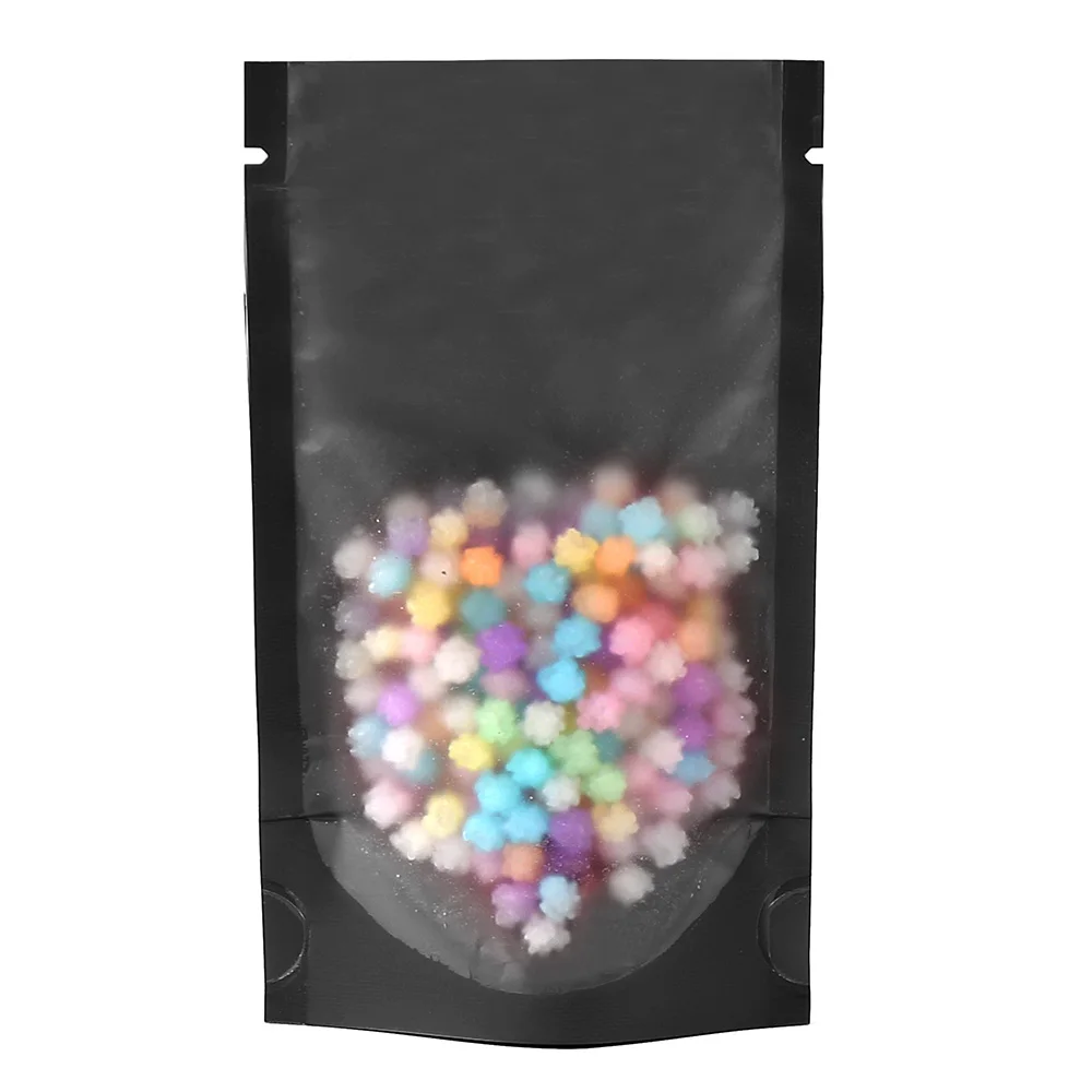 

Eco-friendly Recyclable Plastic Packaging Bags Stand Up Matte Clear / Black Tear Notch Pouches Open Top Heat Sealable Mylar Bags