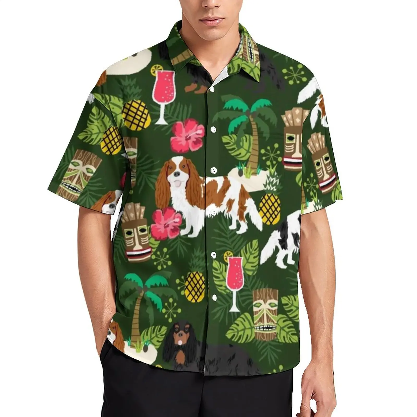Tropical Island Vacation Casual Shirt Spaniel Dog Hawaii Beach Loose Shirt Hawaiian Novelty Blouses Short Sleeves Oversized Tops