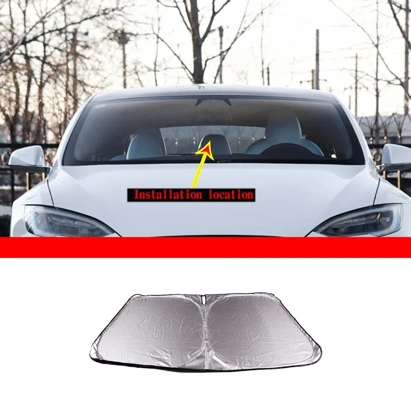 

56*37 in Car Windshield Sun Shade Covers Visors Auto Front Window Sunscreen Parasol For Tesla Model 3/Y/X/S Sunshade Accessories