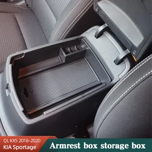 Car Armrest Storage Box For KIA Sportage 2016-2020 Organizer Center Console Non-Slip Mat Holder Accessories Black 1pcs