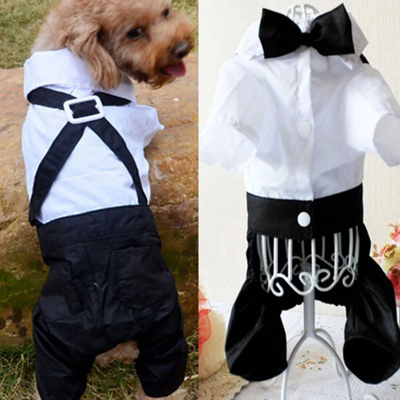 Gentleman Dog Clothes Wedding Suit Formal Shirt For Small Dogs Bowtie Tuxedo Pet Outfit Halloween Christmas Costume For Cats