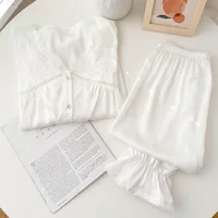 Fdfklak Black/White Pajamas Suit Women Sexy Casual 2PCS Lace Pyjamas Satin Spring New Sleepwear Lounge Top&Pants Set