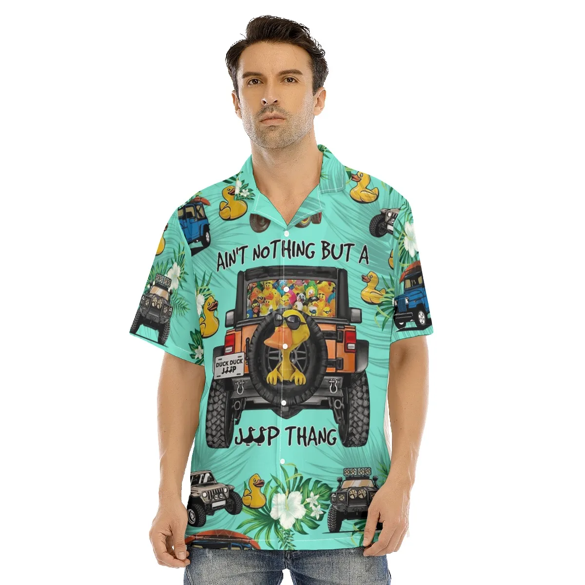 

New Hawaiian Shirt Funny Duck Print Men's Kawaii Creative 3D Print Green Shirt Beach Short Sleeve Oversized Top