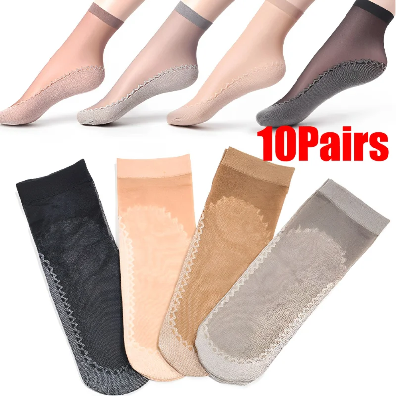 

10Pairs High Quality Women Socks Velvet Silk Spring Summer Socks Breathable Soft Cotton Bottom Wicking Slip-resistant Short Sock