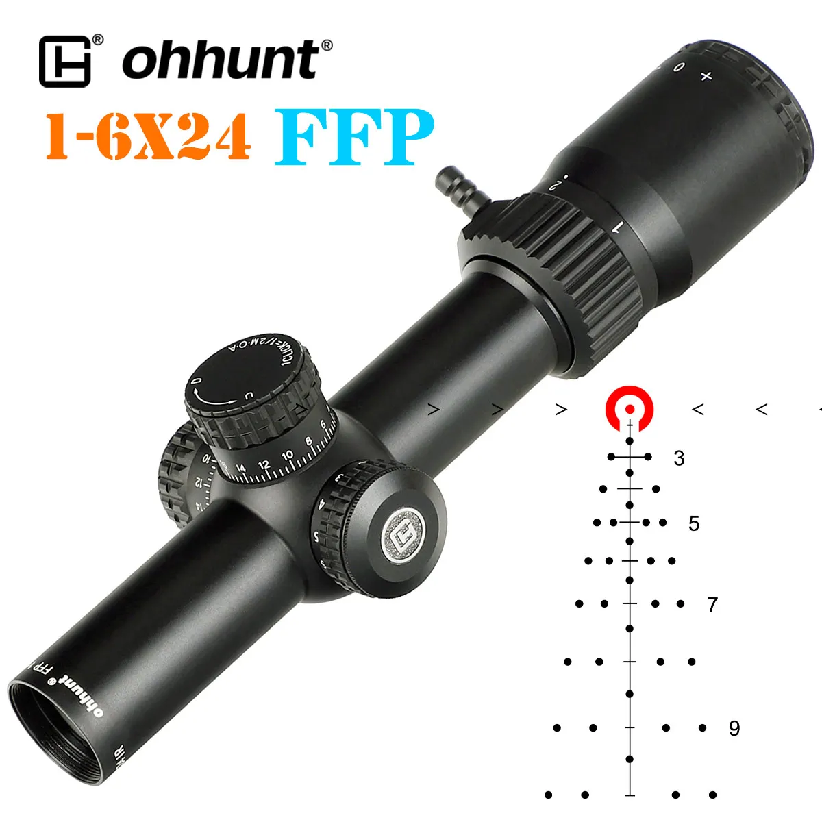 

Охотничий оптический прицел ohhunt LR 1-6x24 FFP, 11 уровней красной сетки