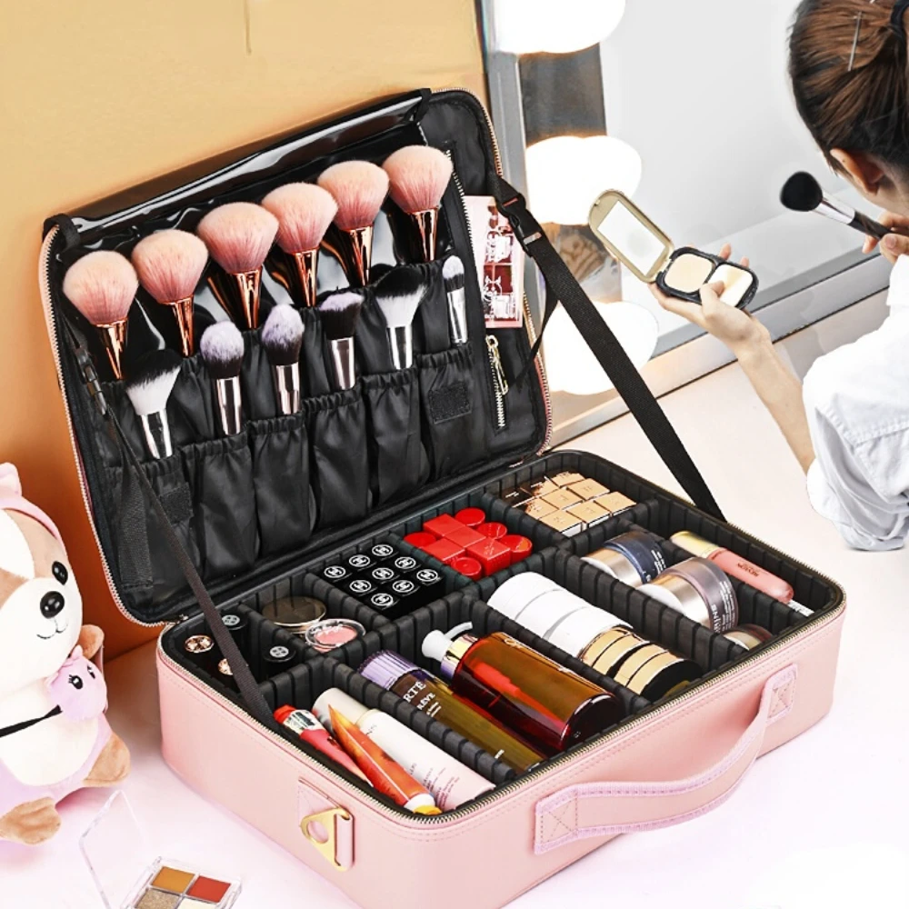 Pink Cute Girly Heart Makeup Bag Women's Portable Large Capacity Multi-Functional Simple Makeup Artist Bag