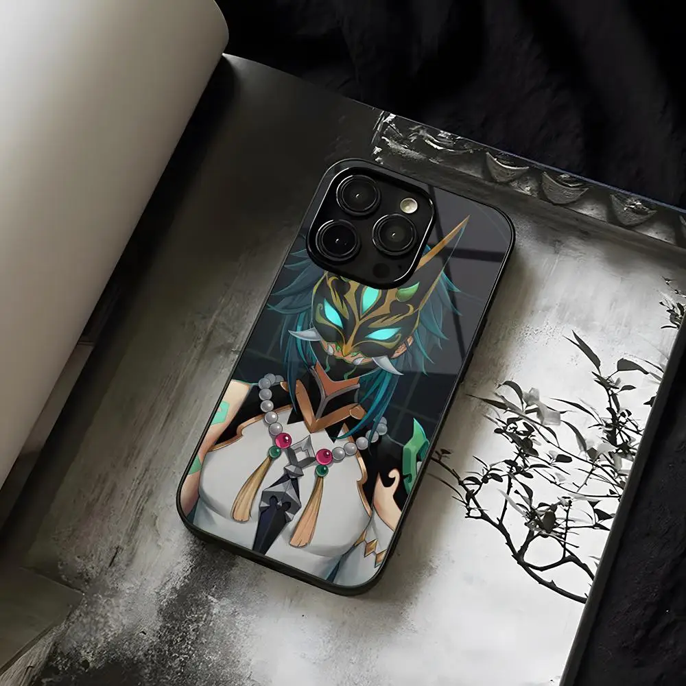 Чехол для телефона Genshin Xiao из закаленного стекла IPhone 13 14 12 15 11 Plus Pro XS Max Mini X XR 8 7 6s