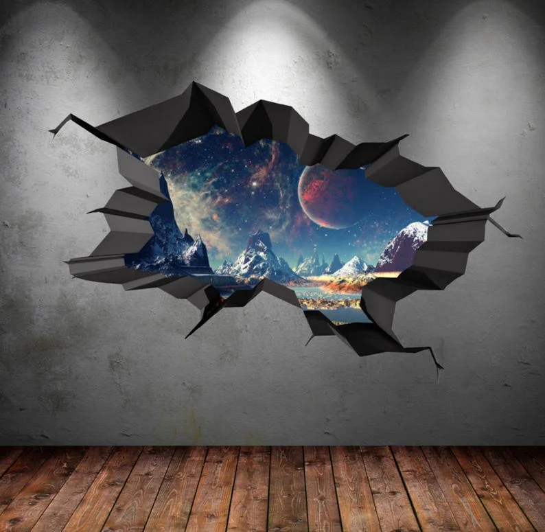 

Earth & Moon Wall Decal, Space Decal, Galaxy Wall Art, Space Room Decor, 3d Wall Stickers, Vinyl Wall Mural