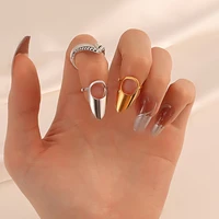 2022 womens trendy personalised metal geometric nail set fashion niche nail ring temperament sweet fingertip decoration armor