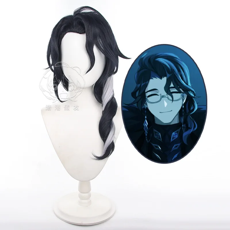 

Парик для косплея пантолона черного и серебряного цвета смешанный Genshin ударный регенератор Fatui Harbingers 55 см термостойкие синтетические волосы Хэллоуин